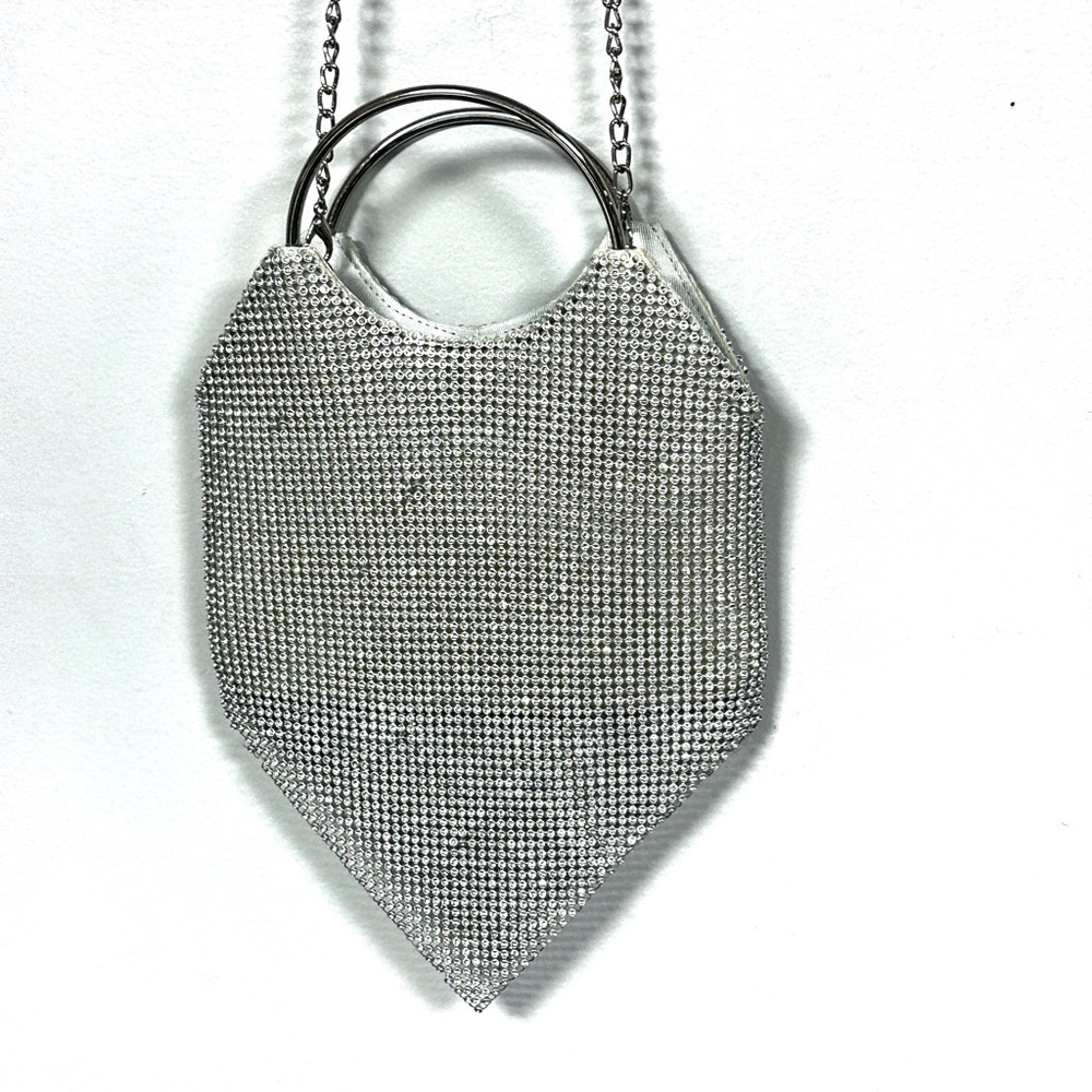 Silver Metal Mesh Removable Crossbody Chain OR Ring Handle Clutch Purse NWOT